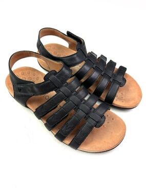 Vionic Harissa Black Leather Strappy Comfort Orthotic Sandals size 7